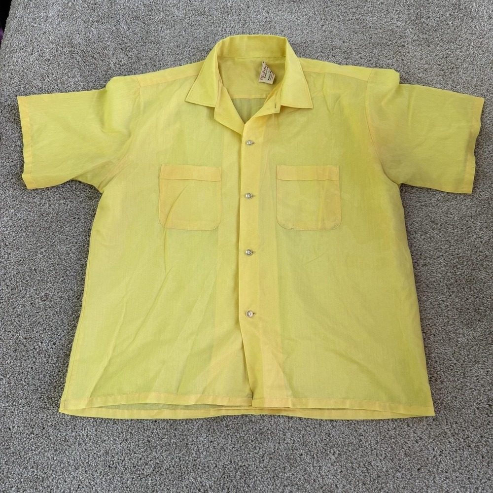 Vintage 70s Richman Brothers Shirt Mens Large Yellow Short Sleeve Button Up